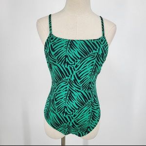 Victorias Secret One Piece Swimsuit Open Back  Print Green Black Large (155)
